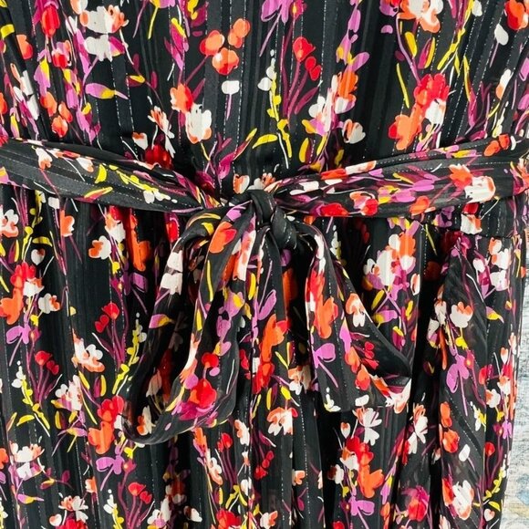 Lane Bryant Maxi Dress Size 26 Black Floral Metallic Shimmer Elastic Waist - Picture 7 of 16